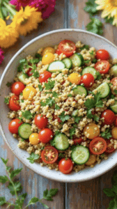This quinoa salad is vibrant, packed with seasonal vegetables, and bursting with flavors that capture the essence of spring.