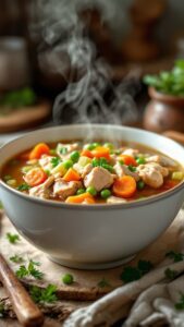 This hearty chicken vegetable soup combines tender chicken with fresh vegetables, creating a comforting dish that's perfect for any day of the week.