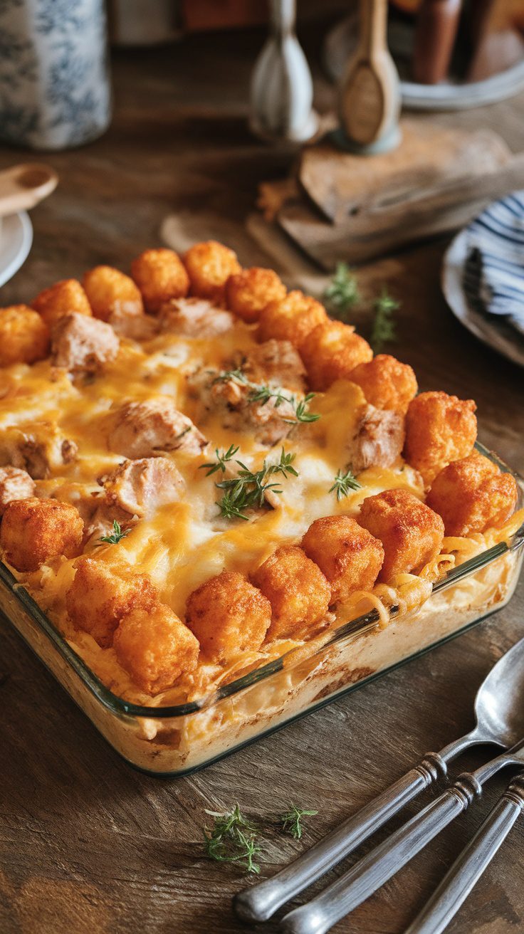If you're looking for a comforting dish that brings joy to the dinner table, look no further than this cheesy chicken tater tot casserole.