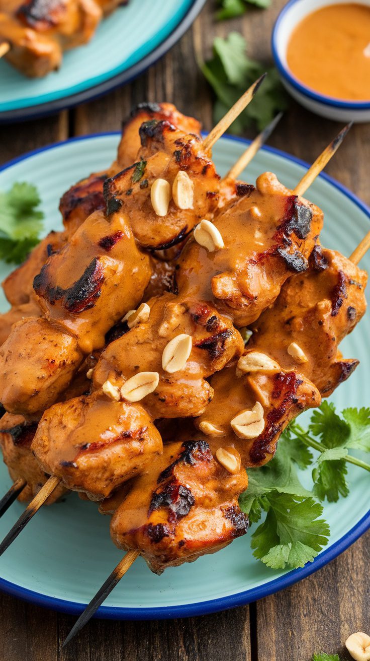 These grilled peanut chicken skewers are just the ticket. With a deliciously rich peanut sauce, this recipe takes ordinary chicken to extraordinary heights.