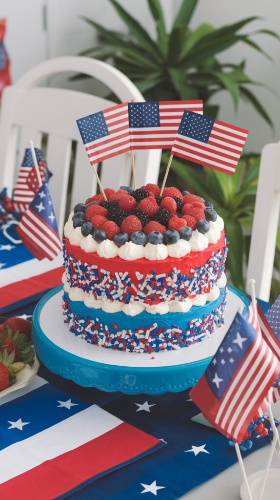 This vibrant red, white, and blue cake is not only a showstopper but also a delicious way to bring a taste of patriotism to your gathering.