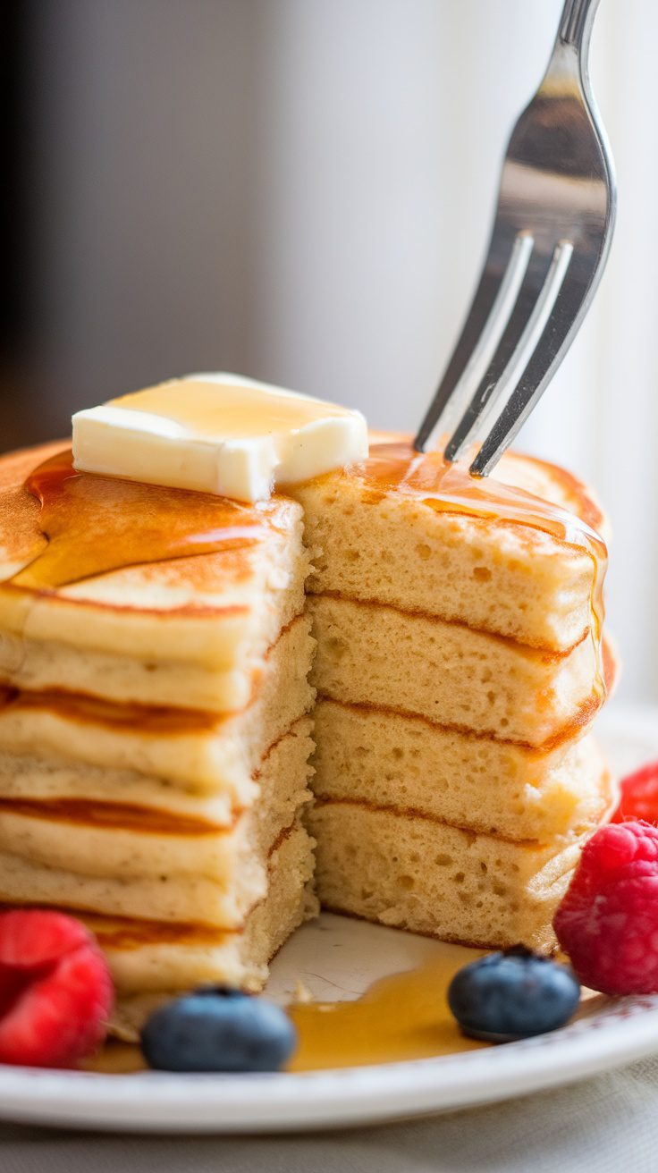 This pancake recipe will transform your breakfast routine and leave you craving more, as they are made with buttermilk for extra softness.