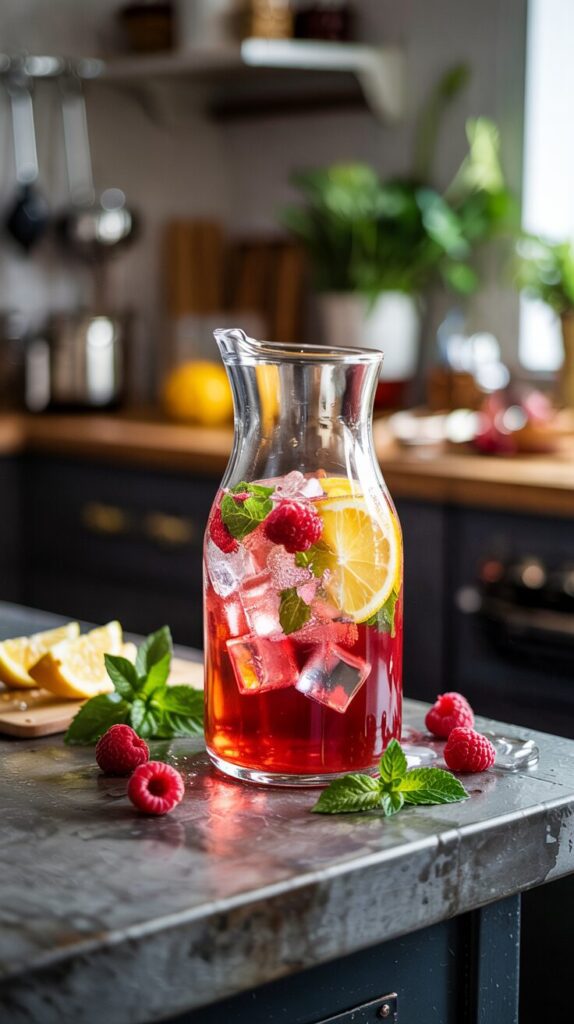 When it's hot, nothing beats a glass of lemon raspberry iced tea - it combines the brightness of lemon with the sweet flavor of raspberries.