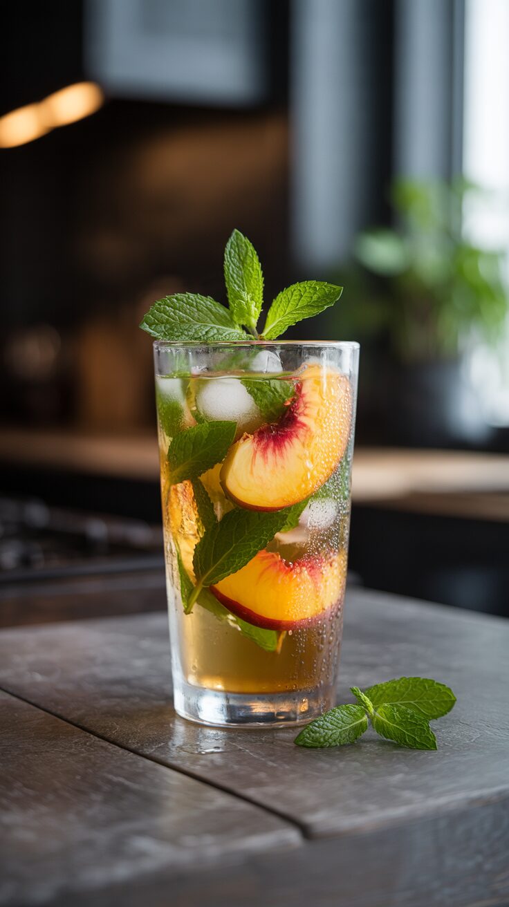 This Peach Green Iced Tea is your new favorite! It's a delightful blend of green tea & juicy peaches, perfect for cooling off on a sunny day