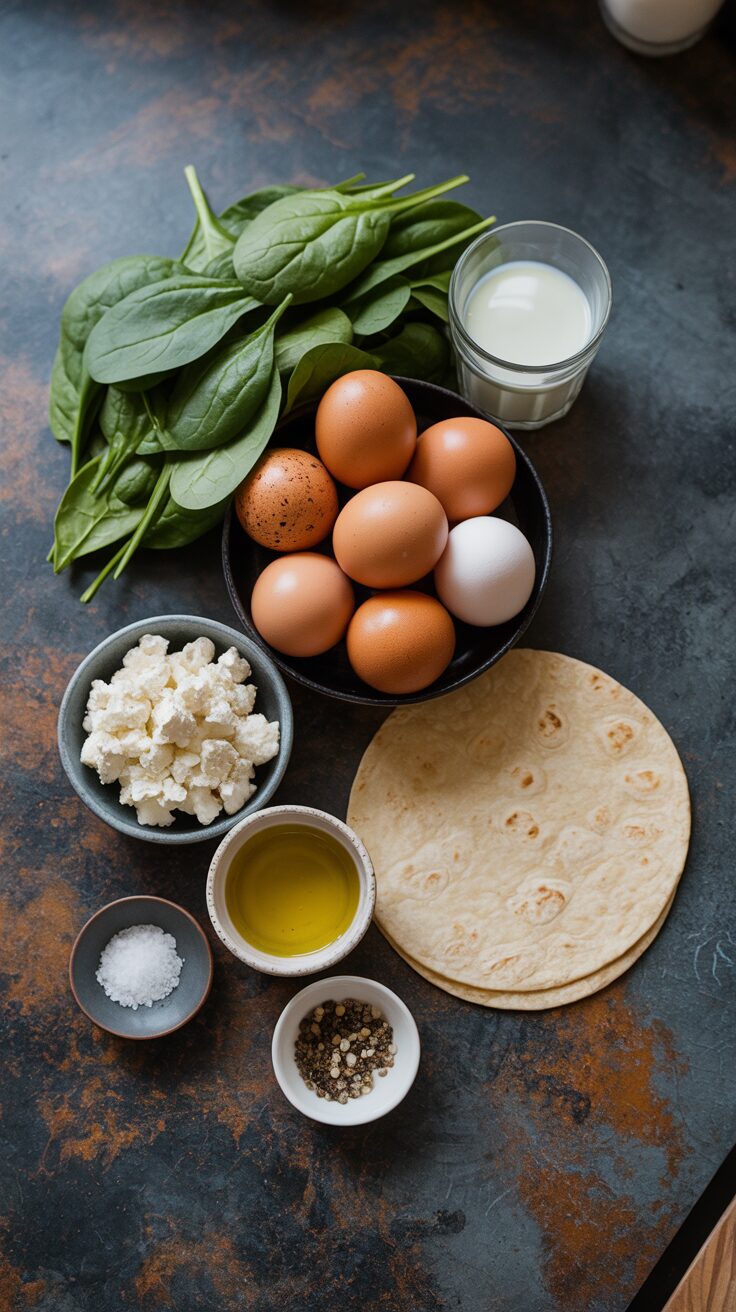 This spinach and feta egg wraps are special! With the filling of spinach and crumbly feta, it elevates the humble egg into something new.