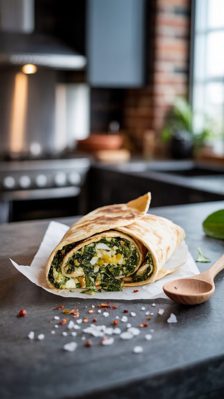 This spinach and feta egg wraps are special! With the filling of spinach and crumbly feta, it elevates the humble egg into something new.