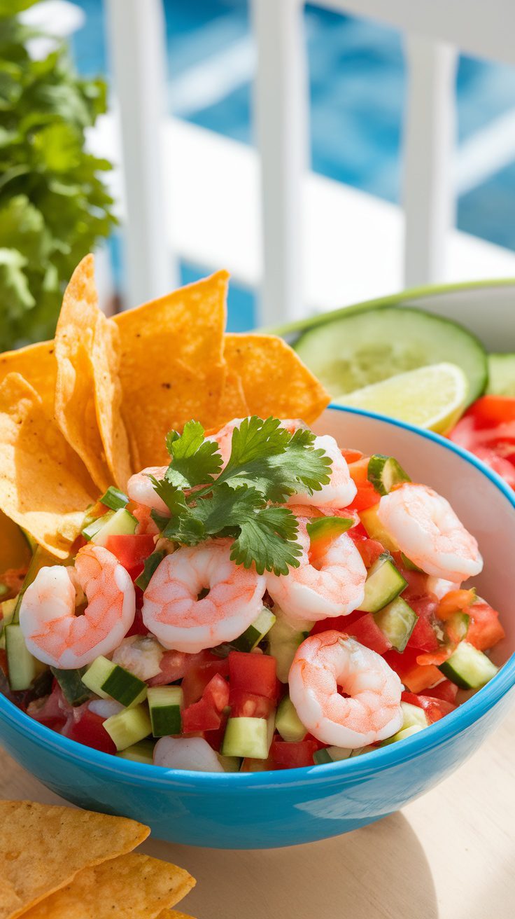 This shrimp ceviche is the perfect choice. The bright flavors of lime and the crunch of fresh juicy vegetables elevate your meal experience.