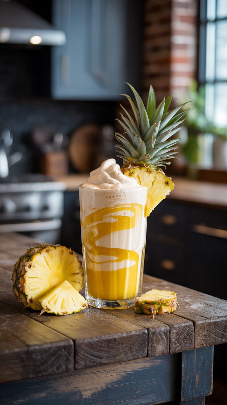 This tropical pineapple banana smoothie is the perfect drink for any time of the day. It's a delightful blend of pineapple and creamy banana.