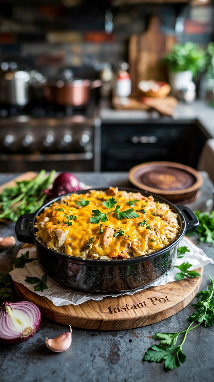 This Instant Pot Chicken and Rice Casserole is a one-pot wonder that captures the essence of home-cooked goodness with minimal effort.