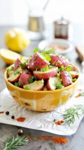 This red potato salad with no mayo is a perfect choice! It's a vibrant, lean and healthy medley of flavors that will brighten up any meal.