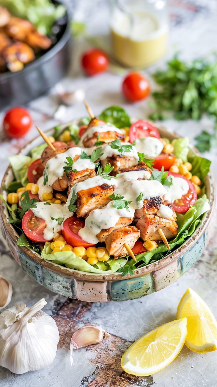 This BBQ Chicken Skewer Salad combines the smoky flavors of grilled chicken with the freshness of delicious vegetables for a satisfying meal.