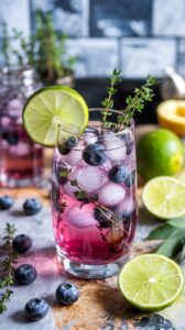 This Blueberry Thyme Gin Fizz is a delightful and great cocktail that combines the sweetness of blueberries with the herbal notes of thyme.