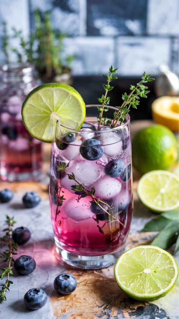 This Blueberry Thyme Gin Fizz is a delightful and great cocktail that combines the sweetness of blueberries with the herbal notes of thyme.