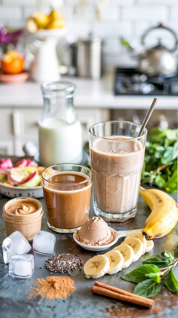 This Coffee Protein Shake is a perfect blend of brewed coffee, protein powder, and creamy almond milk as a morning protein shake.