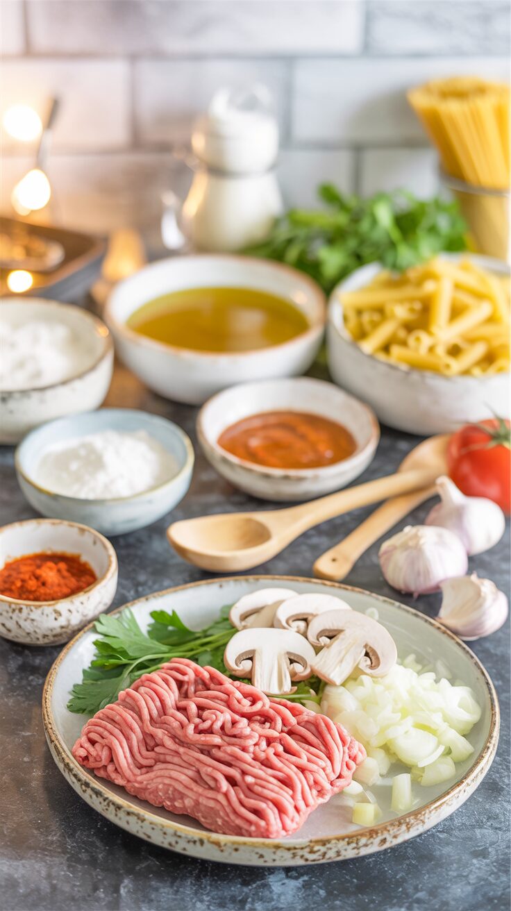Ground Beef Stroganoff is a delicious, hearty and comforting dish that combines tender beef with a creamy sauce, served over egg noodles.