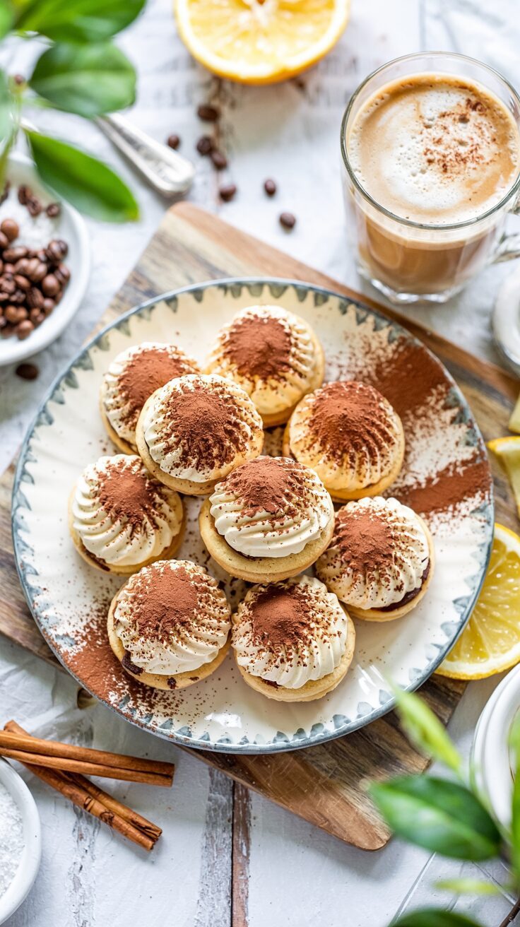 Tiramisu cookies are a lovely twist on the Italian dessert, combining the flavors of coffee, cocoa, and mascarpone into a cookie form.