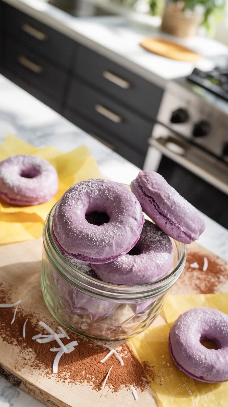 Ube donuts, also known as ube doughnuts, are a delightful treat that showcase the unique flavor of purple yam, a staple in Filipino desserts.