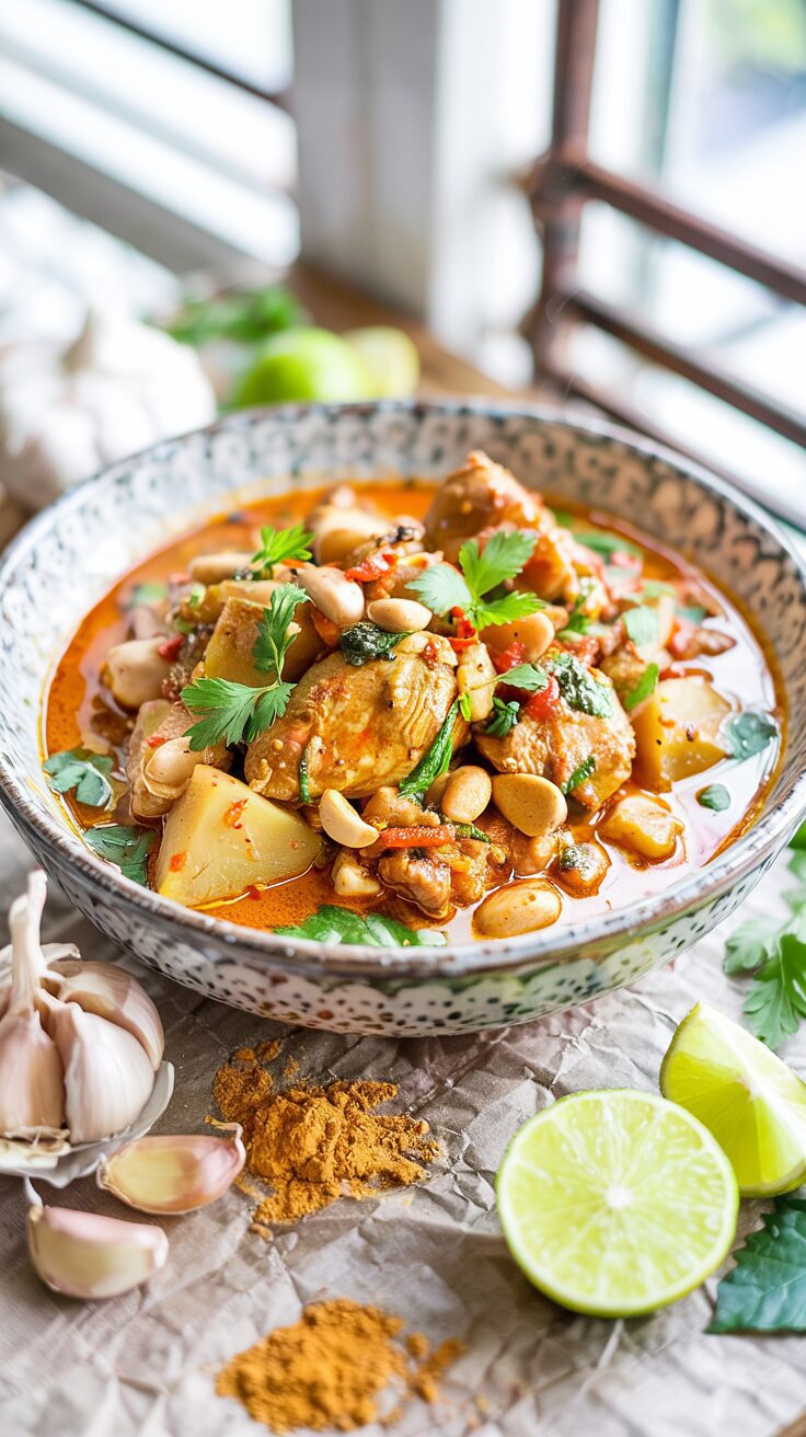 This Thai Massaman Curry is a flavorful dish that combines tender meat, potatoes, a variety of spices and blend of Thai and Indian flavors.