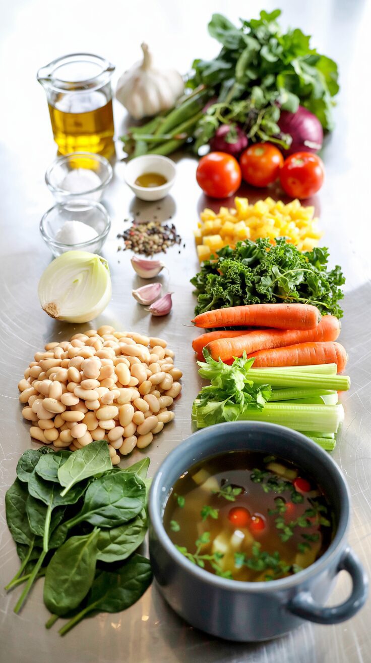 This Tuscan White Bean Soup is a healthy dish that combines the richness of white beans with the freshness of kale. It's a comforting meal.