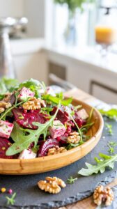 This Beet Salad with Feta Cheese and Arugula is a refreshing dish that combines earthy beets with peppery arugula and creamy feta cheese.