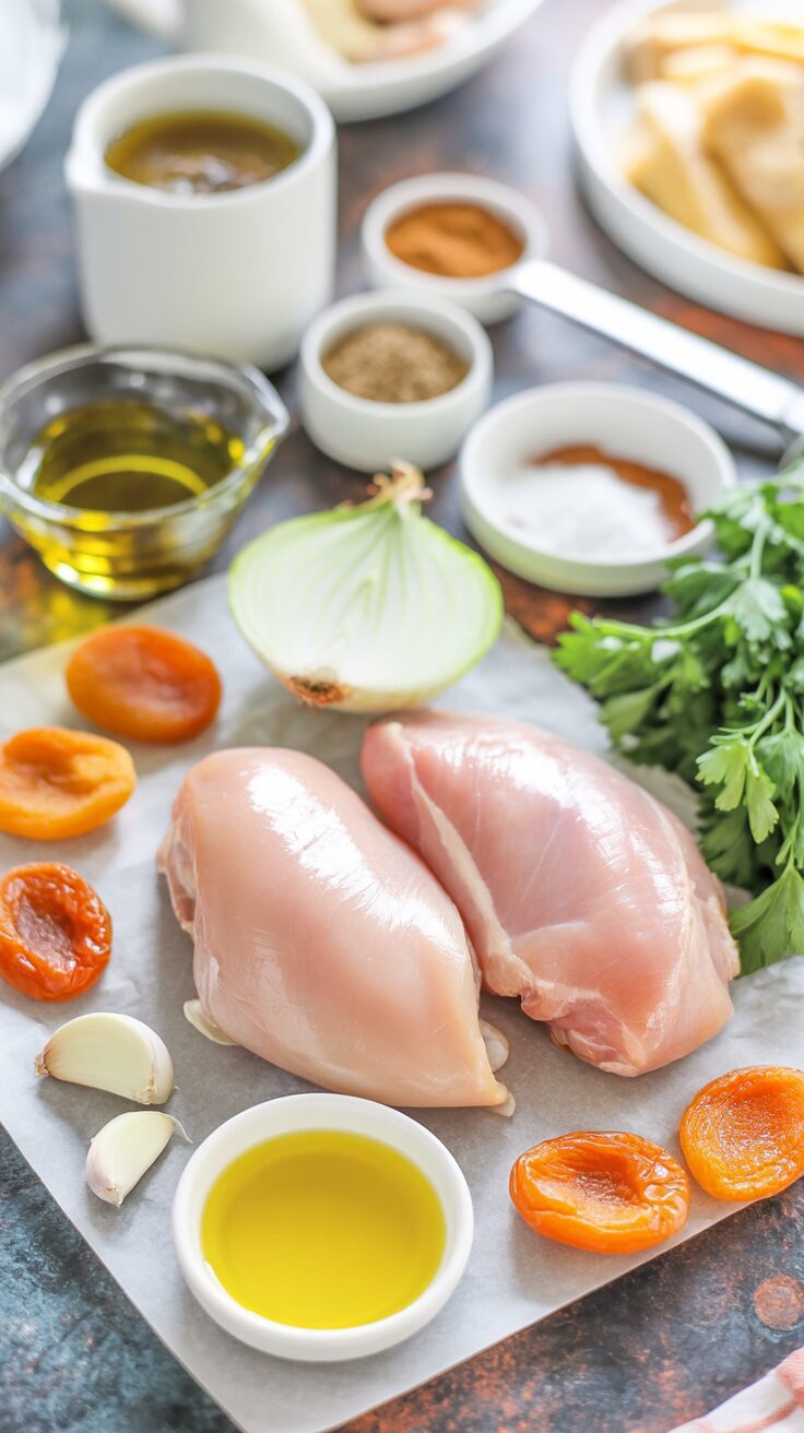 This savory chicken with dried apricots features tender pieces of chicken cooked with sweet dried apricots, making it a delicious dinner.