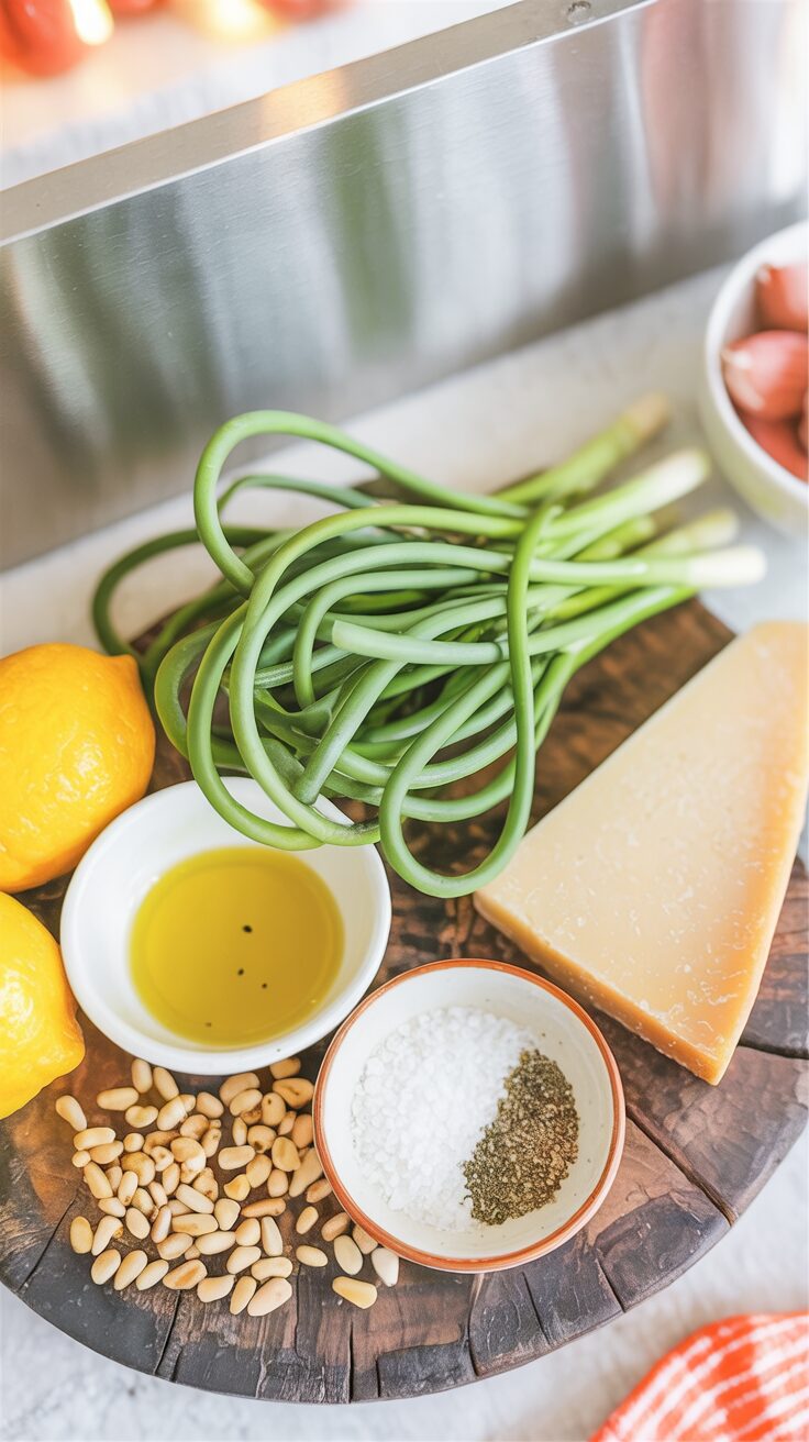 Garlic scape pesto can be served in various ways, but one of the most enjoyable methods is to toss it with freshly cooked pasta.
