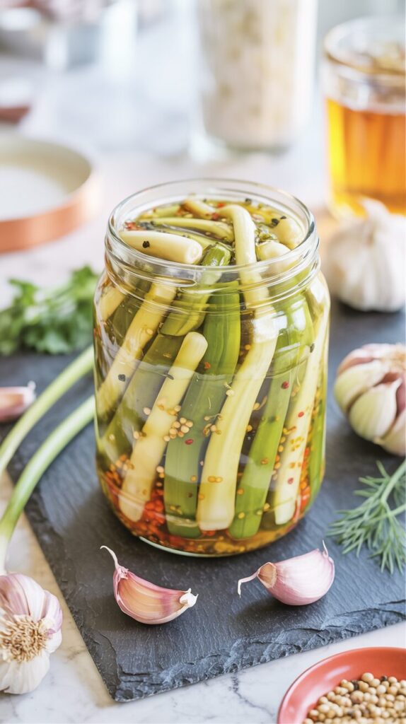 Garlic scapes are the tender flower stalks that grow from garlic plants before they bloom. These green, curly shoots pack a milder garlic flavor and add a unique twist to various dishes.