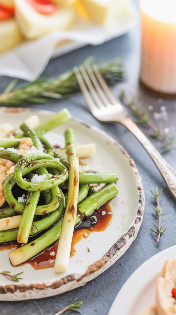 Garlic scapes are the tender flower stalks that grow from garlic plants before they bloom. These green, curly shoots pack a milder garlic flavor and add a unique twist to various dishes.