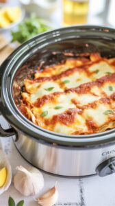 This lasagne in slow cooker recipe is a convenient and easy way to enjoy a classic Italian dish, combining layers of pasta, sauce, and cheese.