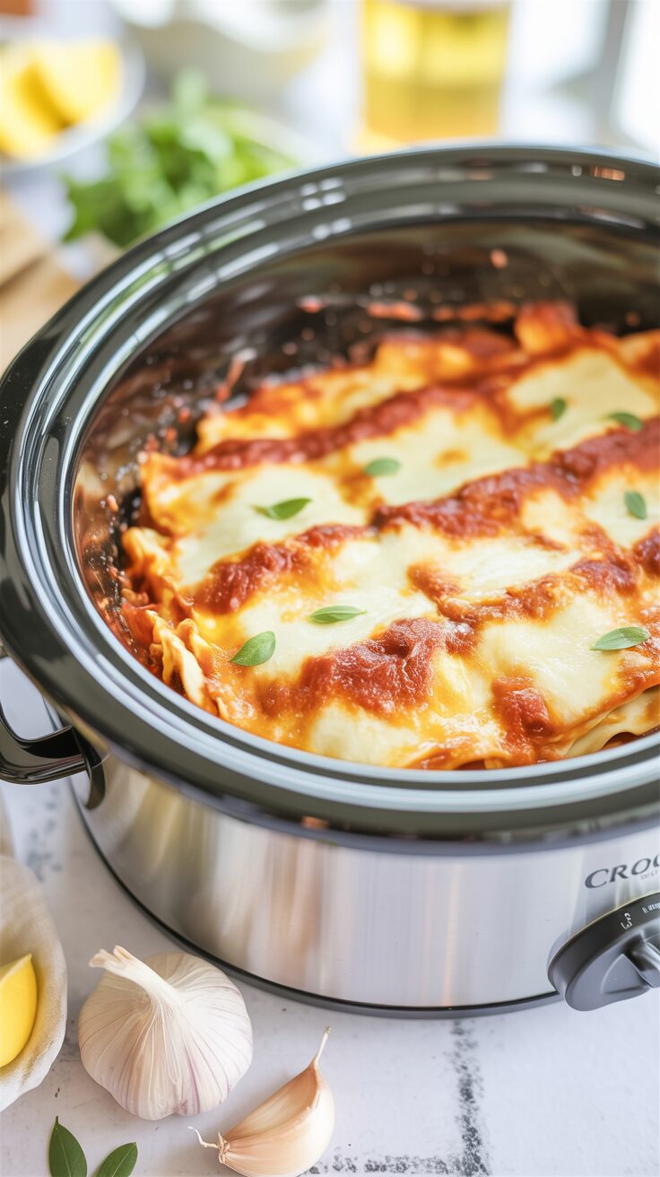 This lasagne in slow cooker recipe is a convenient and easy way to enjoy a classic Italian dish, combining layers of pasta, sauce, and cheese.