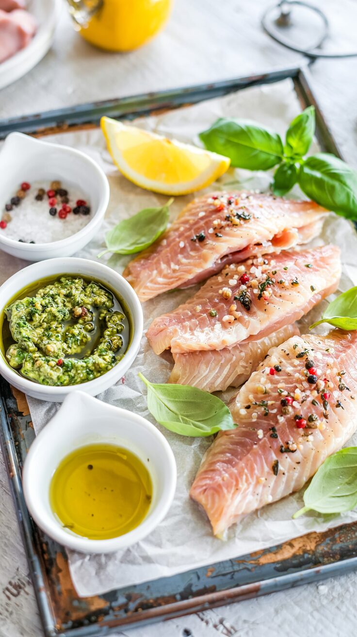 This Lemon Pesto Tilapia Fillet combines the flavors of tilapia with the vibrant taste of pesto, making it an option for a healthy dinner.