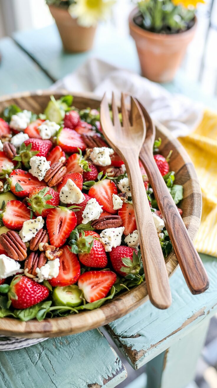 This Strawberry Pecan Salad is a creative combination of sweet strawberries and crunchy pecans, making it a perfect addition to any meal.