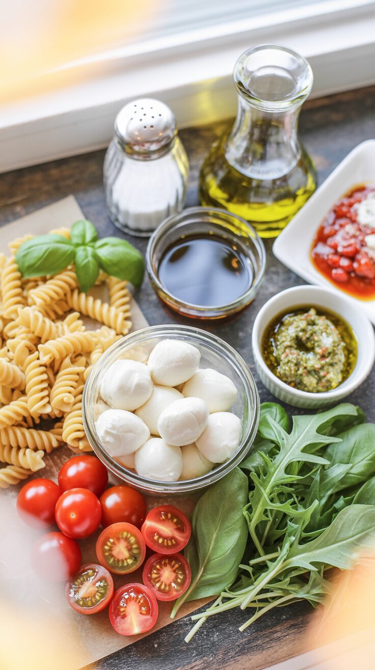 This caprese pasta salad recipe combines the classic flavors of a caprese salad with the delicious character and heartiness of pasta.