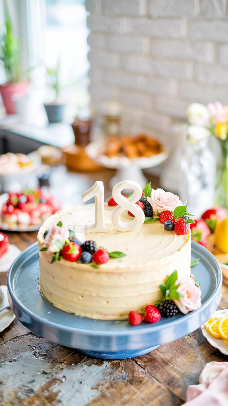 This 18th birthday cake is elegant and a perfect centerpiece for celebrating this special milestone with its simple yet stunning design.