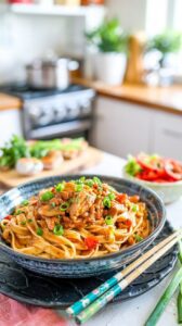 This black pepper chicken pasta combines chicken breast with a flavorful black pepper sauce, making it a perfect choice for a quick dinner.