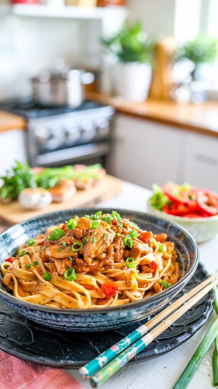This black pepper chicken pasta combines chicken breast with a flavorful black pepper sauce, making it a perfect choice for a quick dinner.