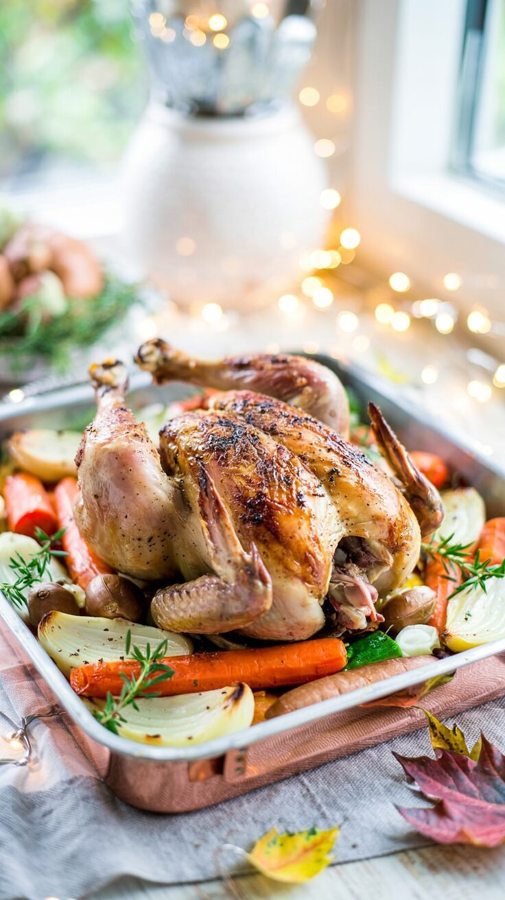 This classic family dinner roast chicken is a perfect choice for a delicious family gathering or a cozy dinner at home.