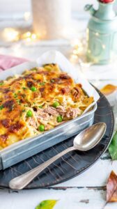 This tuna casserole, also known as Tuna Bake, is a comforting and easy-to-make dish that combines canned tuna, pasta, and a creamy sauce.