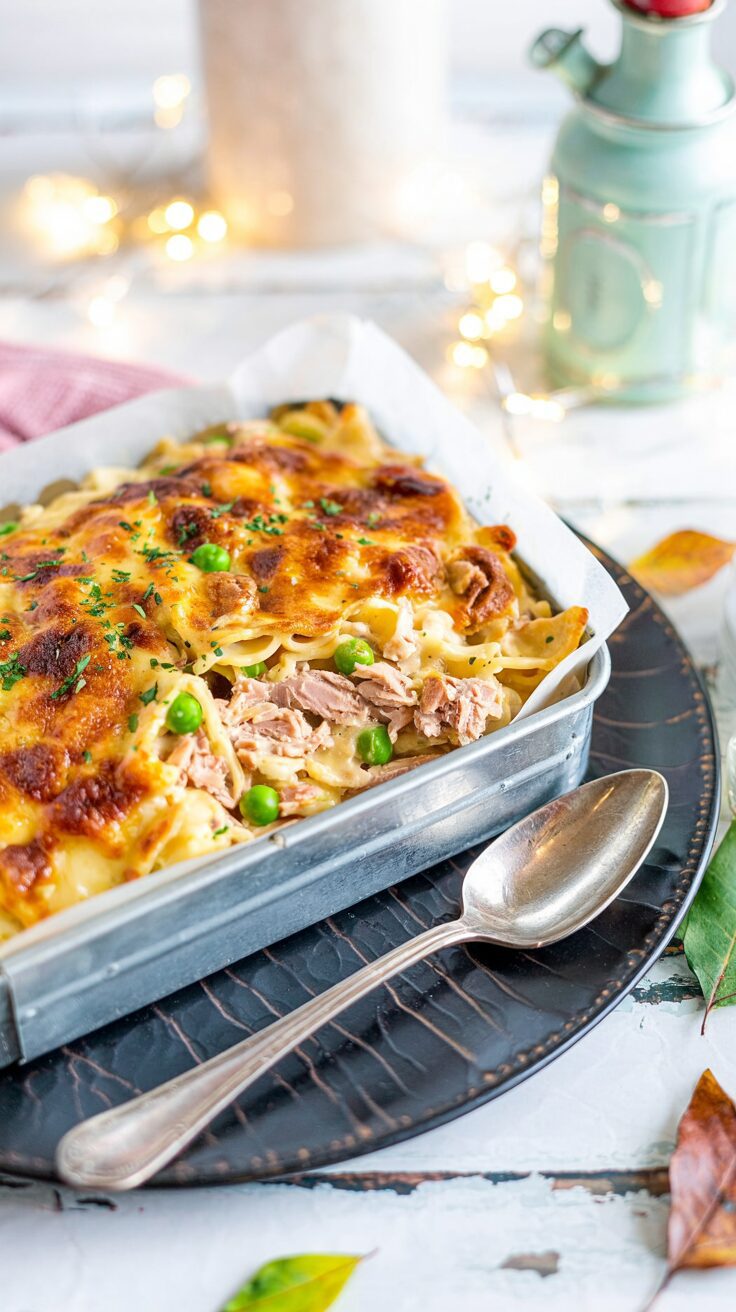 This tuna casserole, also known as Tuna Bake, is a comforting and easy-to-make dish that combines canned tuna, pasta, and a creamy sauce.