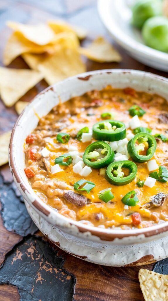 This Crock Pot Queso Cheese Dip is a creamy and delicious side dish and appetizer, easy to prepare and perfect for parties or game day.