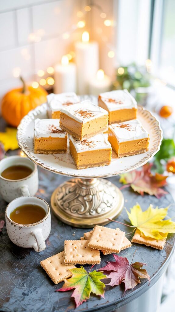 These No Bake Pumpkin Cheesecake Bars are a delightful dessert that combines the flavors of pumpkin and cream cheese without baking.