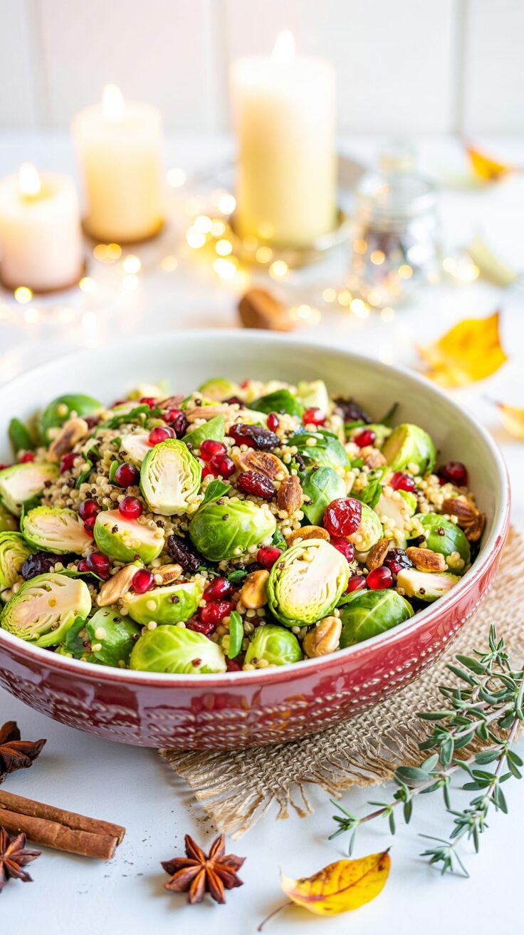 This vibrant Brussels sprout salad is a refreshing and nutritious dish that combines raw Brussels sprouts with cranberries and quinoa.