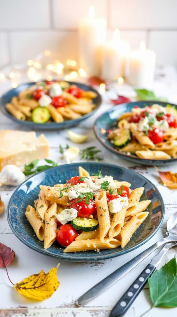This tomato zucchini and feta pasta is a delightful dish that combines fresh vegetables and creamy feta cheese for a satisfying meal.
