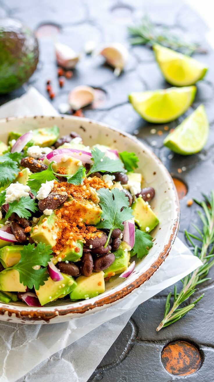 This Vegan Avocado Black Bean Salad is a refreshing and nutritious dish that combines creamy avocados with hearty black beans deliciously.
