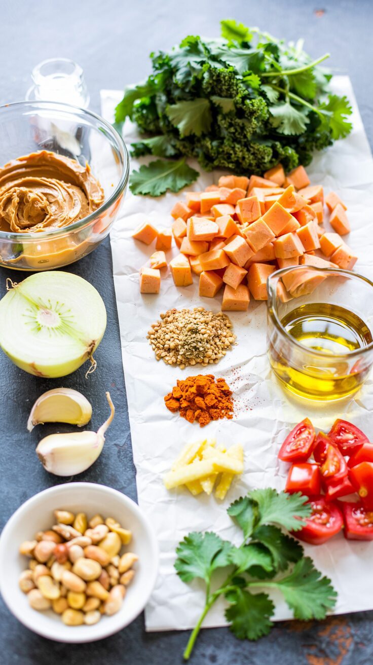 This West African Peanut Soup is a flavorful dish that combines the creaminess of peanut butter with a variety of spices and vegetables.