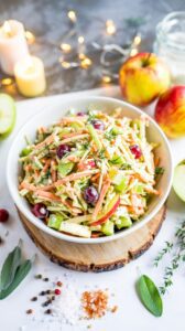 This refreshing apple cranberry coleslaw combines the crispness of cabbage with the sweetness of apples and tartness of cranberries.