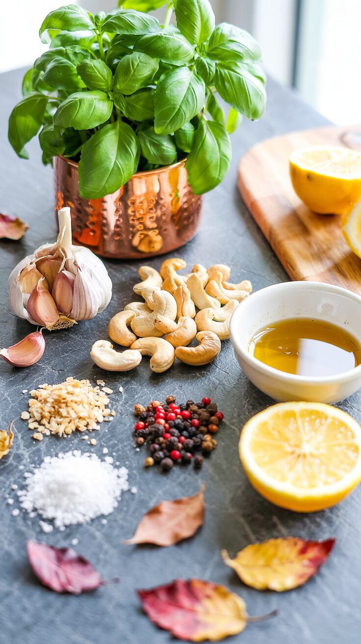 This basil cashew pesto is a delicious and versatile sauce that can elevate various dishes as it is made with fresh basil, roasted cashews.