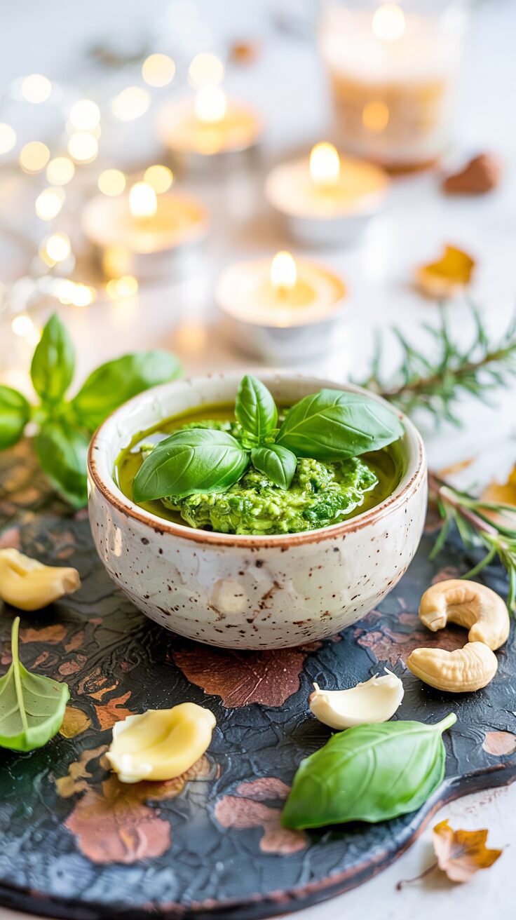 This basil cashew pesto is a delicious and versatile sauce that can elevate various dishes as it is made with fresh basil, roasted cashews.
