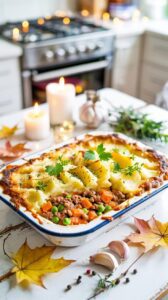 Cottage pie is a traditional, comforting and delicious dish made with a savory meat filling topped with creamy mashed potatoes.