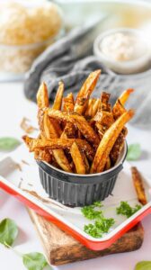 These spicy homemade baked french fries are a delicious and easy to make.. and a healthier alternative to traditional fried fries.